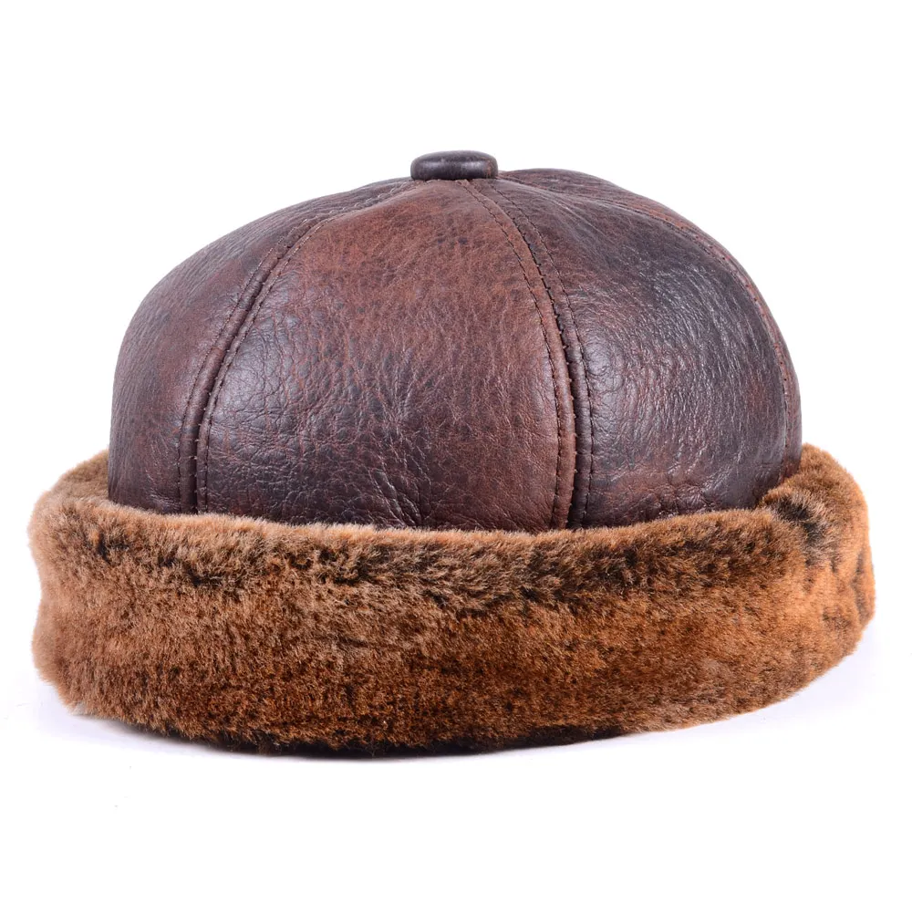 Мужская Женская натуральный мех кожа Круглая Шапка капот Zucchetto Toque Beanie Новая Кепка армейская/темно-синяя шапка s/шапки