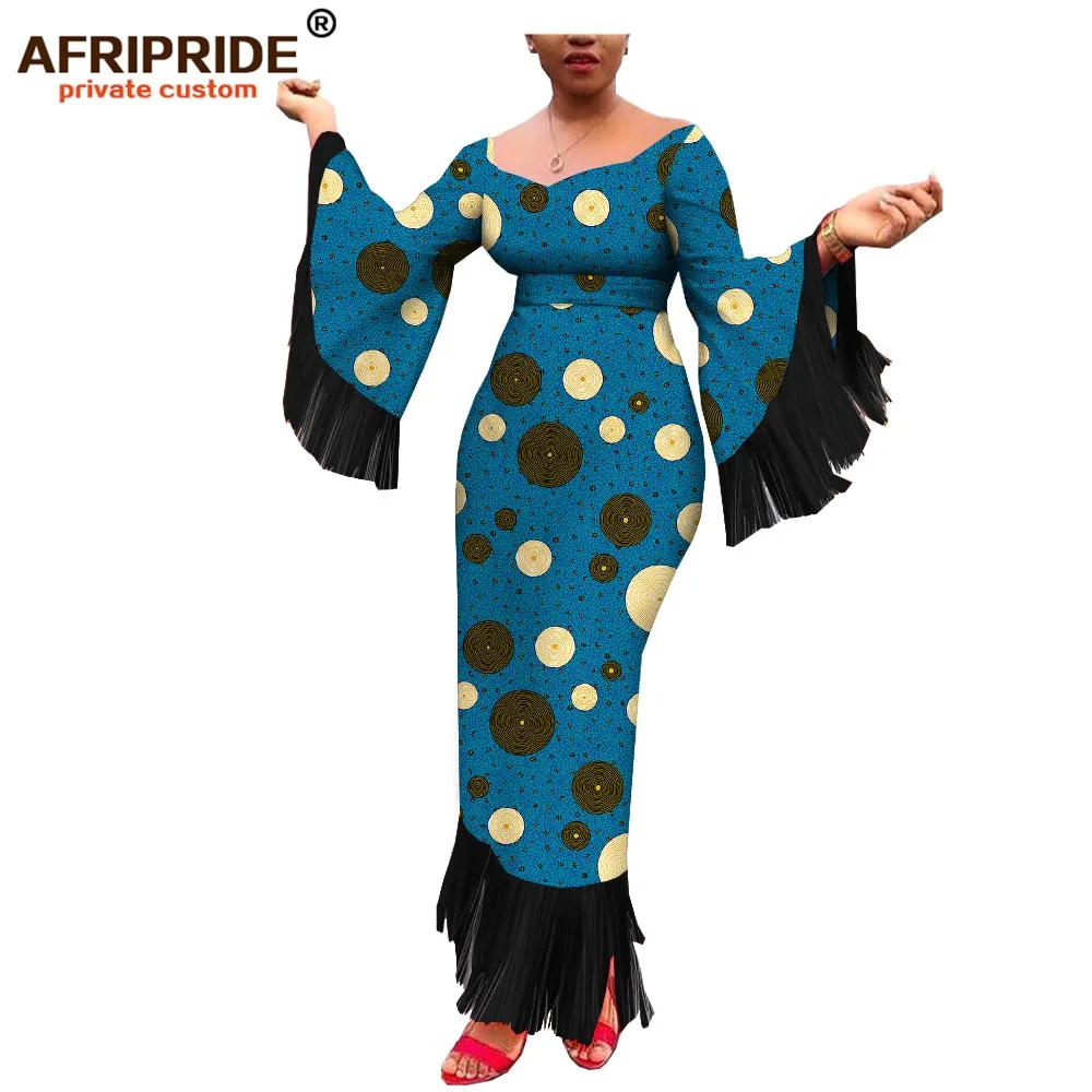 Африканские вечерние платья для женщин AFRIPRIDE индивидуальные полные расклешенные рукава с кисточкой длиной до щиколотки женское Хлопковое платье A1825085 - Цвет: 502J