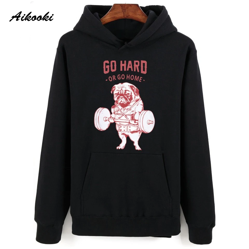 

Popular Men/Women GO HARD OR GO HOME Tops Print Long Sleeve Autumn Spring Pullovers Funny Cartoon Dog Hoodies Sweatshirts