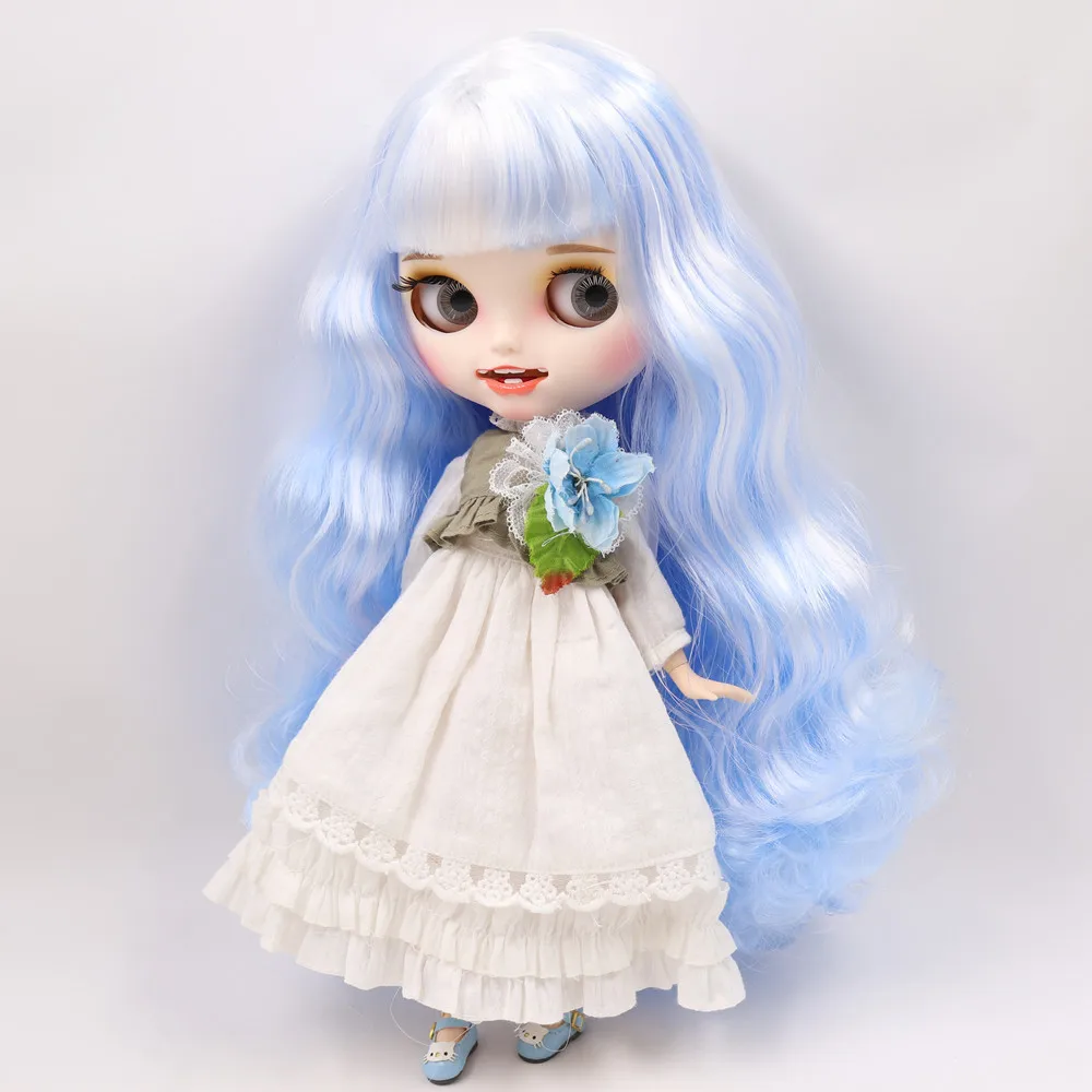 Ледяной обнаженный Blyth кукла No. BL136/6005 белый микс синие волосы резные губы открытый рот матовые индивидуальные лица соединение тела 1/6 bjd