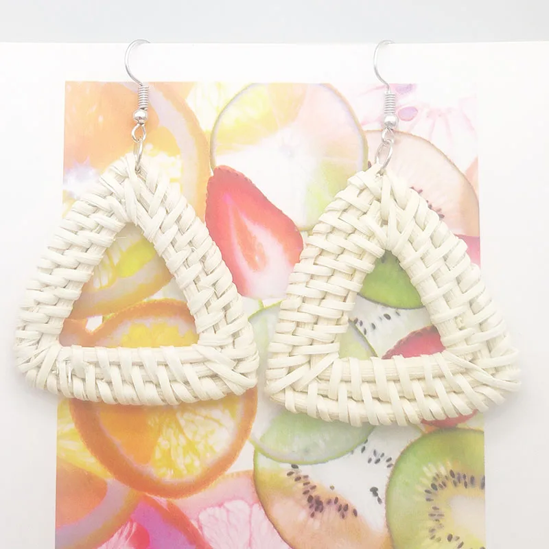 Bohemia Wicker Rattan Knit Earrings Ethnic Wood Bamboo Weaving Geometric Circle Statement Drop Earrings for Women Jewelry - Окраска металла: Ear hook 12