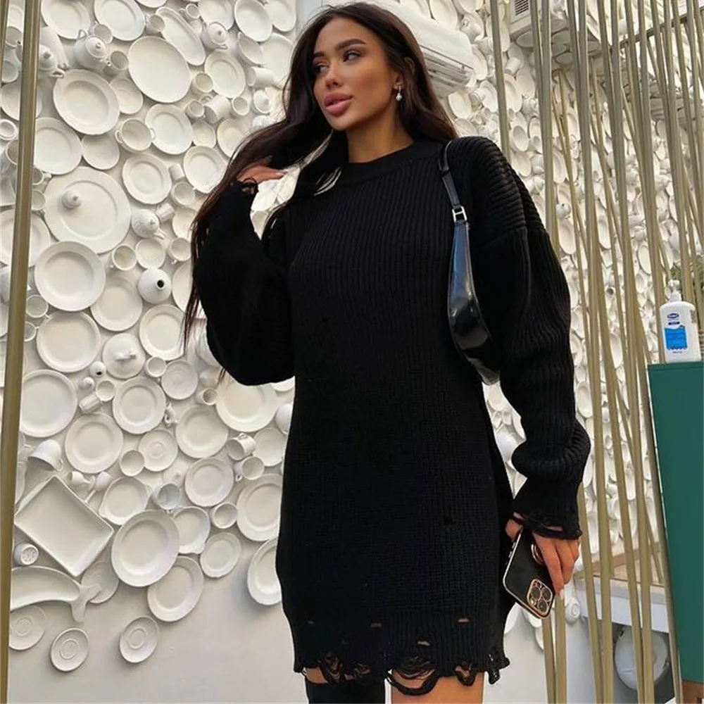 Black Oversized Sweater Dress Plus Size
