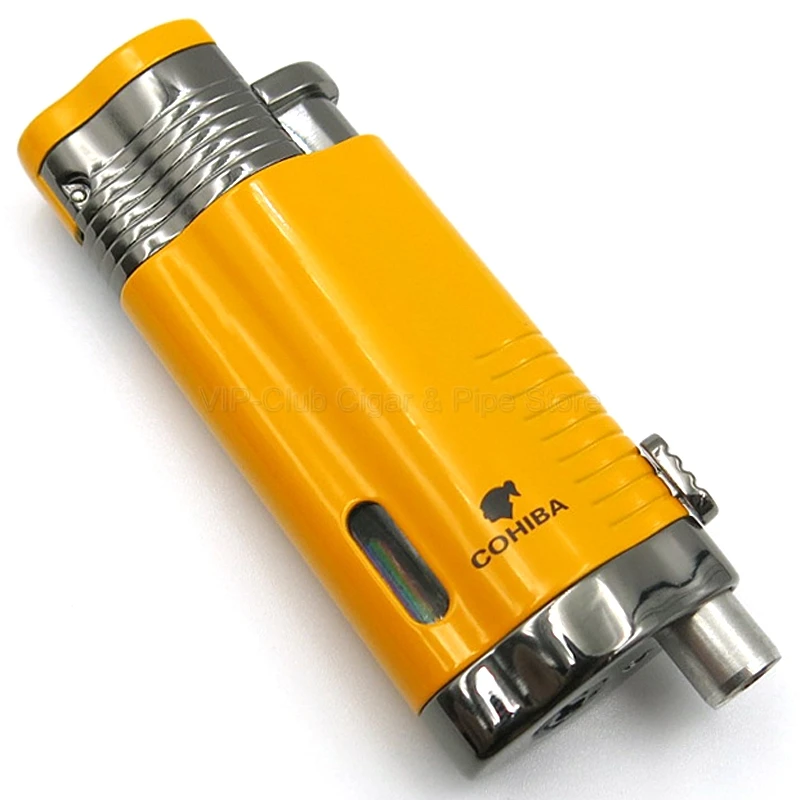 Металлическая желтая сигарета COHIBA зажигалка для табака тройной фонарь струйное