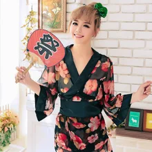 Японское винтажное кимоно с принтом, женская тонкая ночная рубашка, прозрачная Пижама, набор, сексуальное женское белье, короткое шифоновое юката