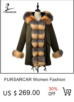 FURSARCAR роскошная женская меховая парка пуховик с капюшоном Модный черный Femme Зимний натуральный мех парка с воротником из меха енота