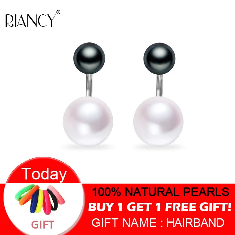 RIANCY Real 925 sterling silver Natural Freshwater Double Pearl Earrings For Women fashion wedding Jewelry