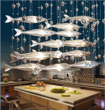 

Glass Flying Fish Chandelier for Restaurant Living Room Dining Room Decor Novel Creative Crystal LED Bulbs Semiflush Mount 220V