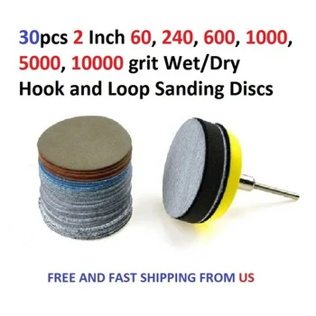 

30Pcs 2" 60-10000 Grit Wet/Dry Hook & Loop Sanding Discs+1*Soft Foam Cushion