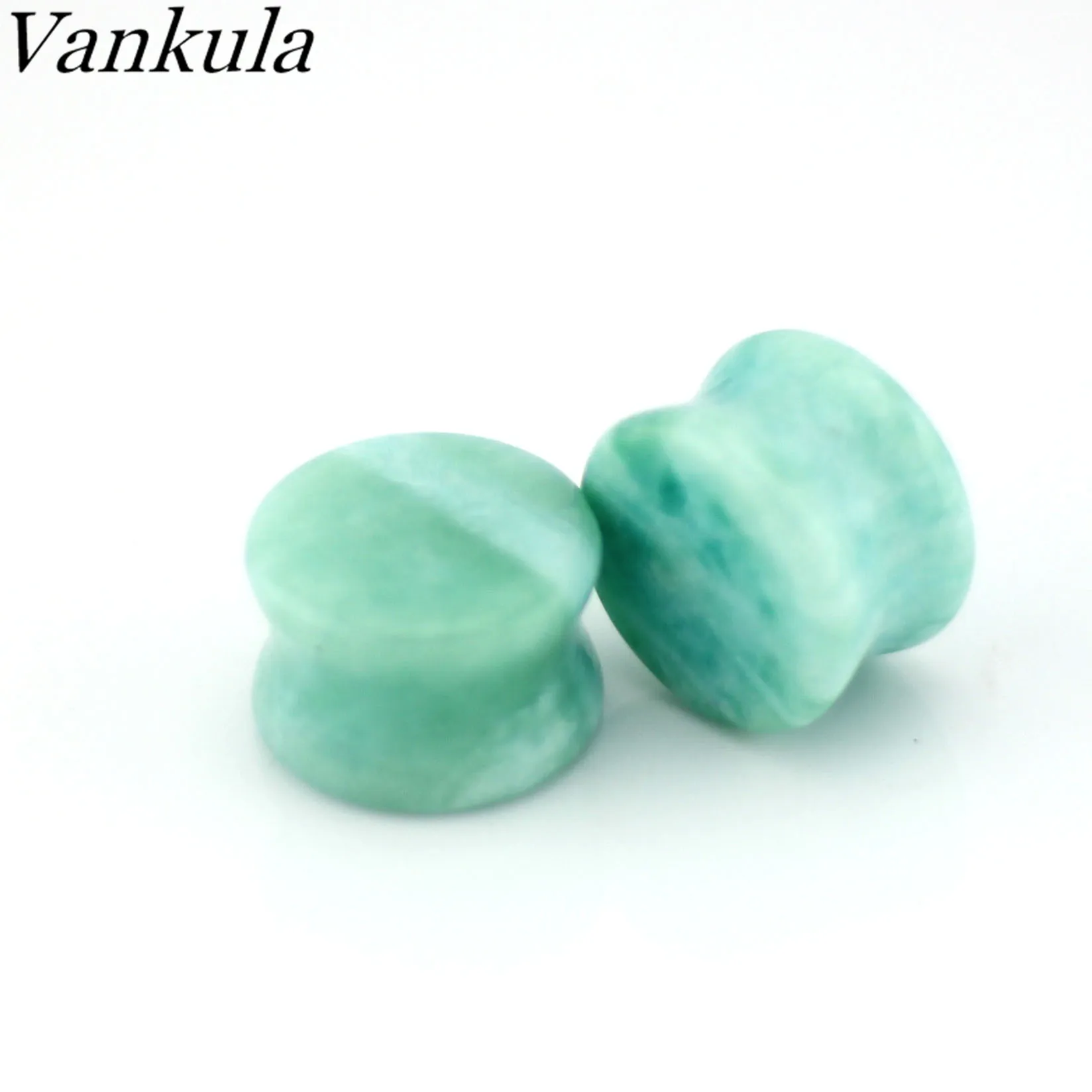 Vankula 2pcs Natural Stone Ear Tunnel Plug Ear Expender Amazonite Body Piercing Jewelry Earring Gift