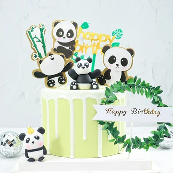 

Ins Panda Cake Toppers bamboo Turtle leaf Decoration Happy Birthday for Children's Day Boy Girl Party Supplies Baking Cute Gifts