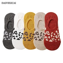 5Pair/lot=10pieces Summer Leopard Female Invisible Socks Thin Section Silicone Non-Slip Fashion Ladies Cotton Socks