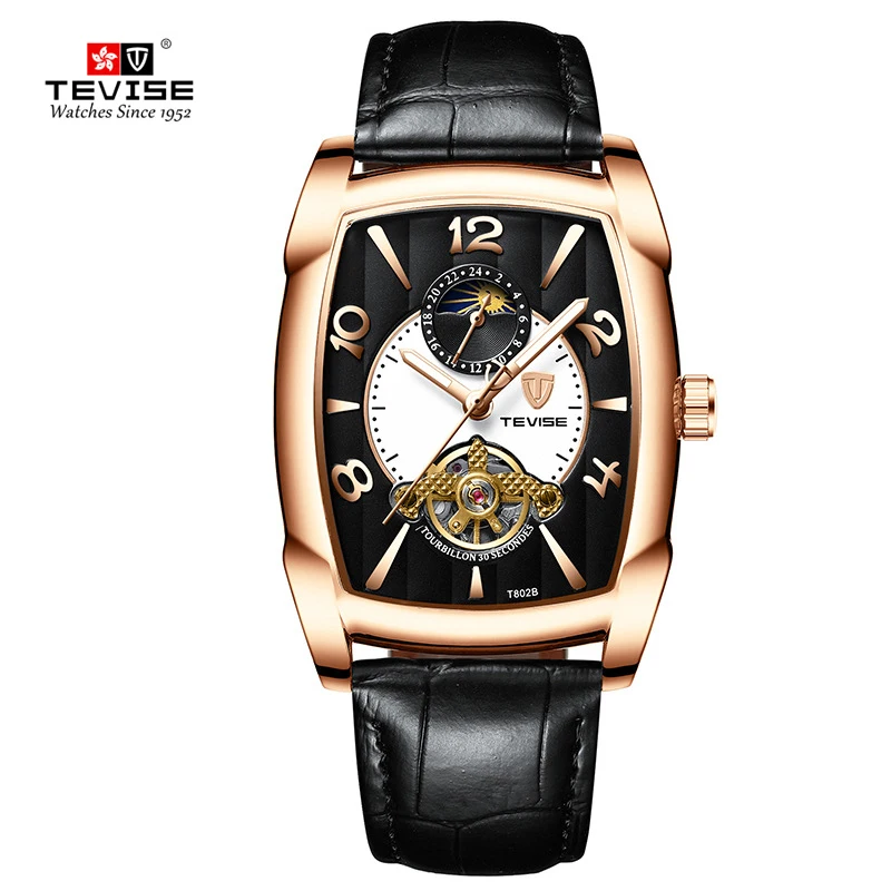 TEVISE автоматические Тонкие Механические часы с автоматической обмоткой Tourbillon часы для мужчин спортивные мужские наручные часы Relogio Masculino