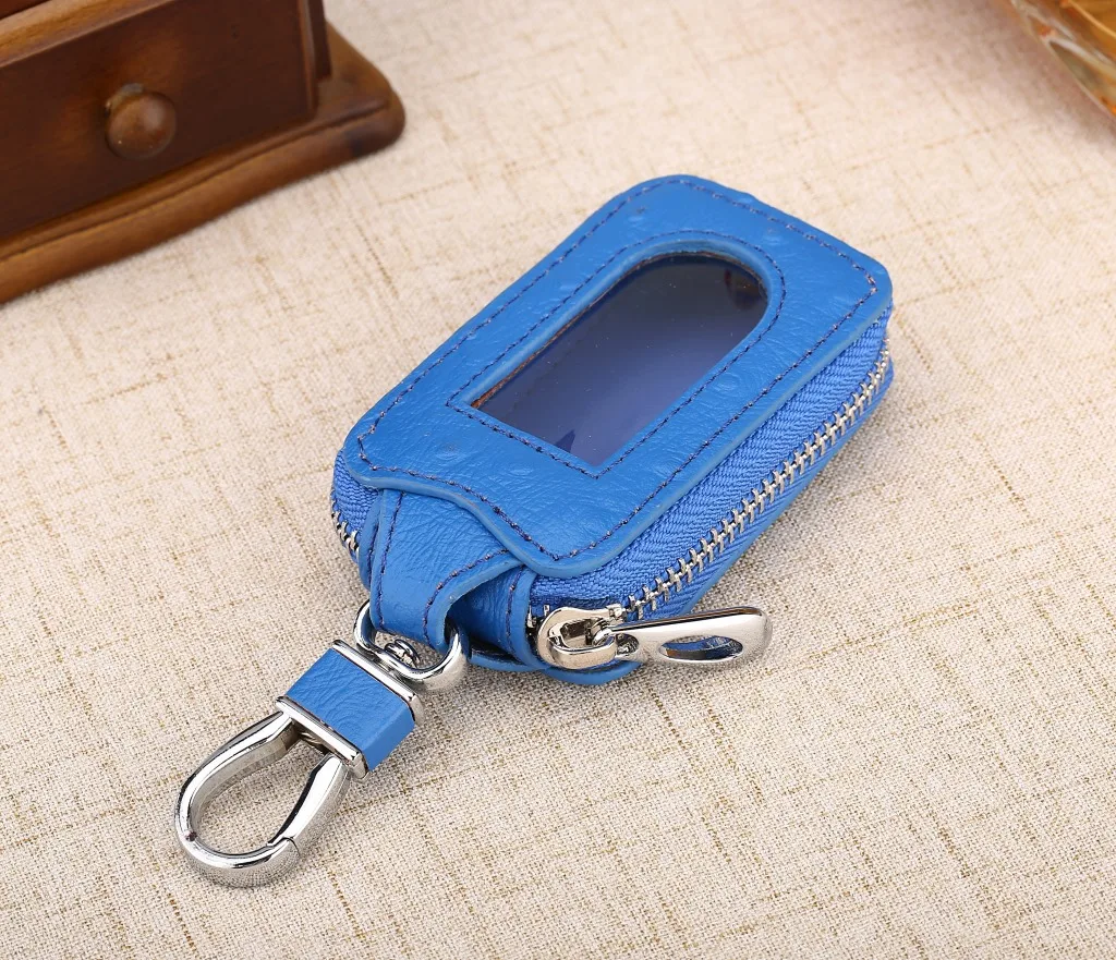 Fashion Real Cowhide Zipper Square Women's Home Car Key Ring Box Transparent Window Key Pocket Wallet Keychain