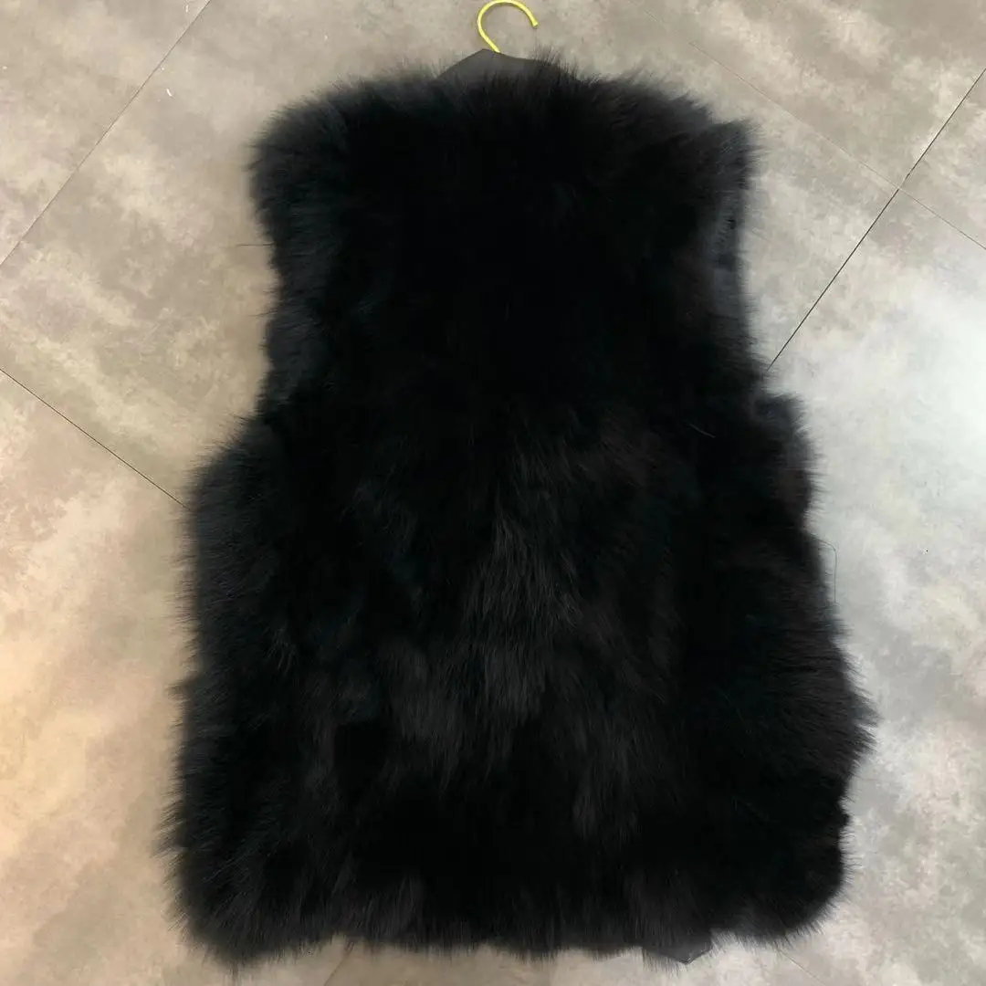 TVVOVVIN Women Winter Vest Real Fox Fur PU Spliced Sleeveless Vest Coat Short Sleeveless Top Women Sleevless Jacket Black DG176
