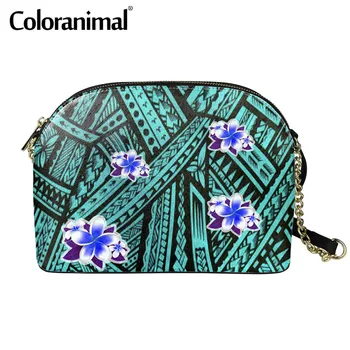 

PU Leather Crossbody Bag for Women Tribal Polynesian Plumeria Printing Lady Messenger Bag Casual Tote Shell Sling Bag Sac a main