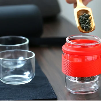 

Travel Tea Set Kung Fu Tea Pot with Portable Case Glass Teacups with Infuser for Travel Home B88