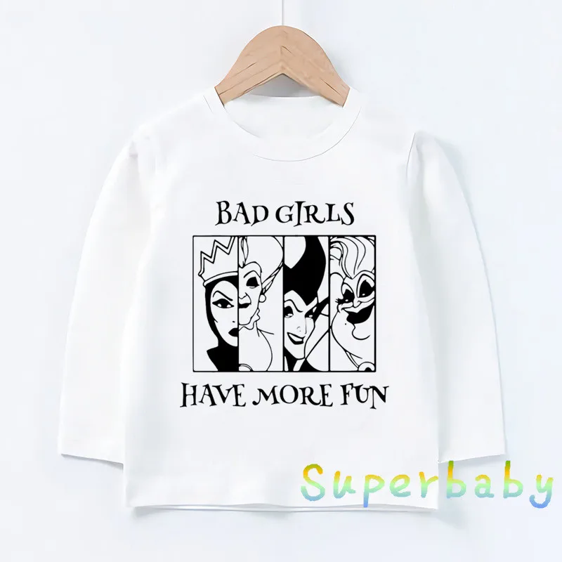 Детская футболка с принтом «Bad Girl Have More Fun Squad» Забавные топы с рисунками для маленьких мальчиков и девочек, детская футболка с длинными рукавами LKP5298