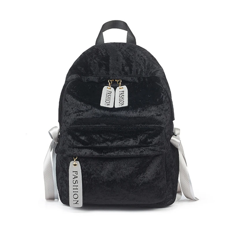 Бархатный женский рюкзак, Модный женский рюкзак, школьный рюкзак для колледжа, Harajuku, дорожные сумки через плечо для девочек-подростков XA569H - Цвет: Black L