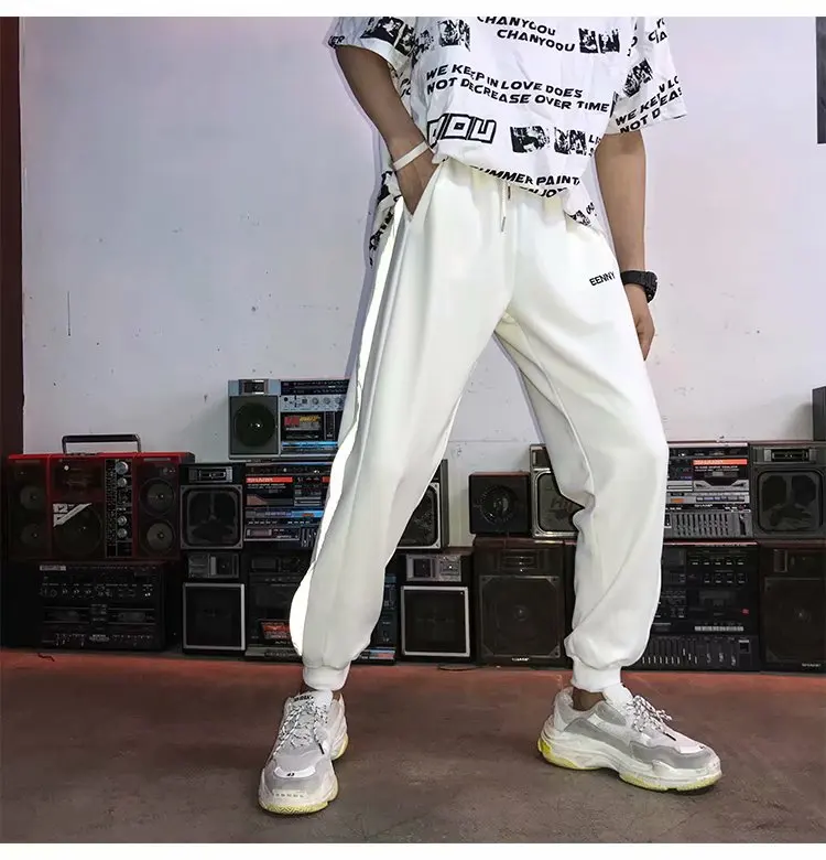 Хип-поп мужские джоггеры длинные Лоскутные Светоотражающие треки эластичные брюки с высокой посадкой талии спортивные брюки, мешковатые брюки