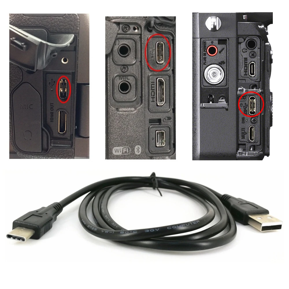 TypeC to USB Data Cable for Canon EOS R R7 R6 R5 M6 Mark II Nikon Z7 Z6 Z5 Sony A7R V A7C