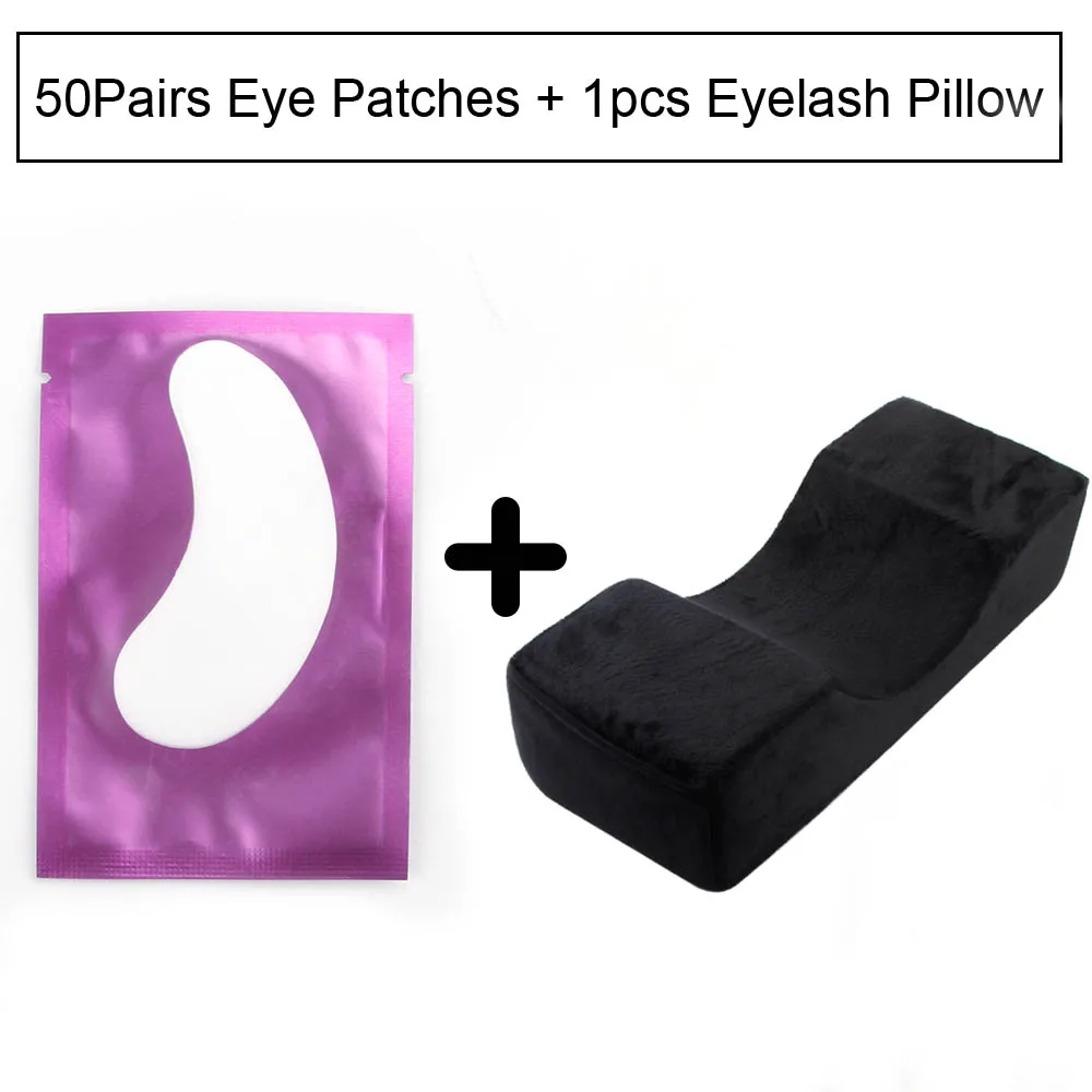 purple set Удлиненная подушка для ресниц, фланелевая подушка для салонов ресниц, инструменты для макияжа, 50 пар патчей для наращивания ресниц, накладки для глаз - Цвет: purple set