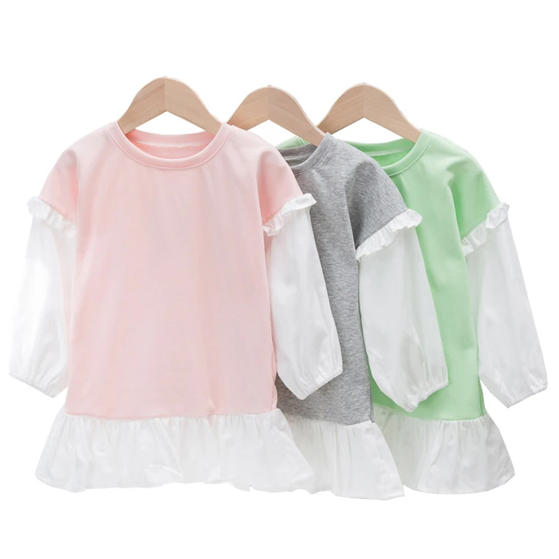 

Children dress for Girls Long sleeve Spring Autumn 2021 New Casual Sweet Candy Colors Splicing 2-6y Kids dress Princess Dresses