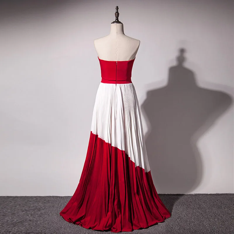 New Fashion Long Prom Dresses 2020 Strapless Knitting Red and White Formal Evening Gowns