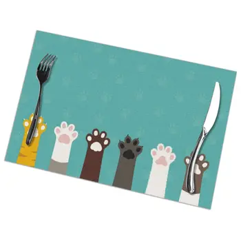 

Set of 6 Funny Cats Foots Placemats for Dining Table Place Mat in Kitchen Accessories Cup Wine Mat