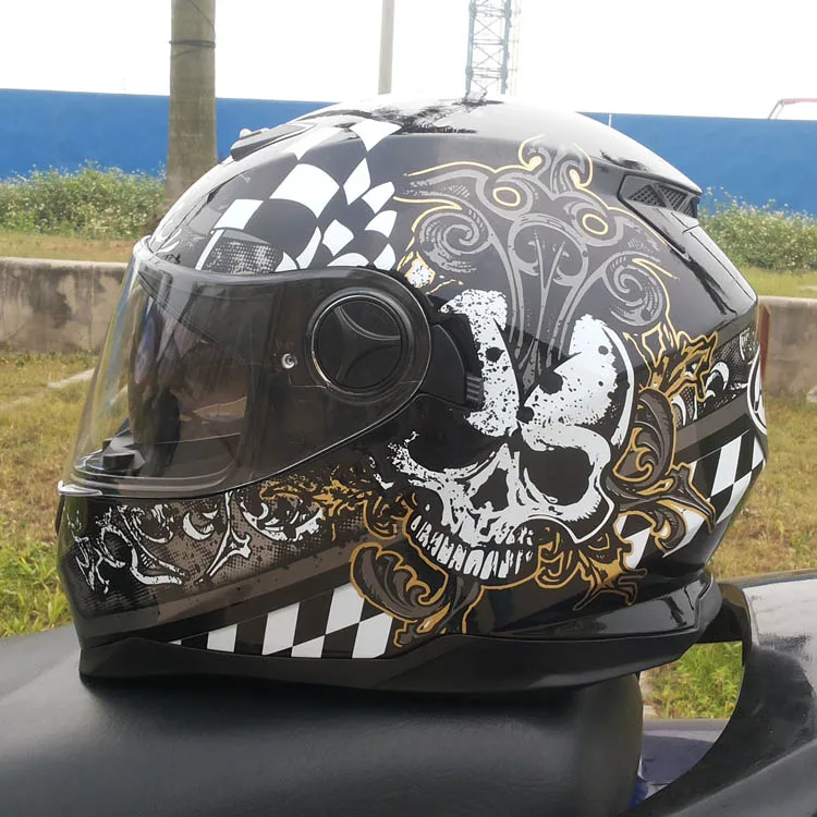 

2019 New full face helmet for running double lens helmet motorcycle moto helmet awesome color skull free shipping coat