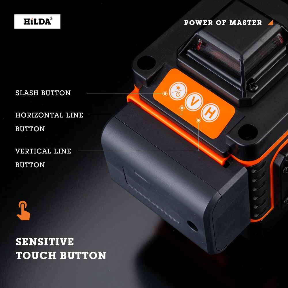 HILDA Laser Level 16 Lines 4D cross line 1/2 battery Green laser level self-leveling level laser horizon vertical measure