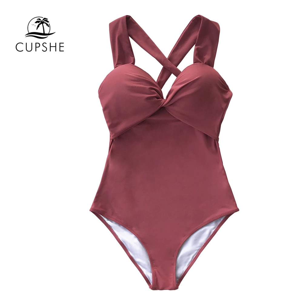 CUPSHE, Сплошной Красный скрученный и перекрестный Цельный купальник, сексуальный, на шнуровке, с подкладкой, Женский Монокини,, для девушек, пляжный купальный костюм, купальник