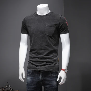 

Black Pocket T Shirt Men Fashions Red Star Print Short Sleeve tshirt 2020 Summer New O-Neck Tee