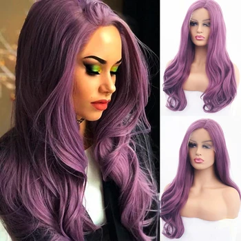 

RONGDUOYI Purple Hair Natural Wave Wig Synthetic Lace Front Wigs Cosplay Heat Resistant Fiber Hair Wig Daily Use For Women Wigs