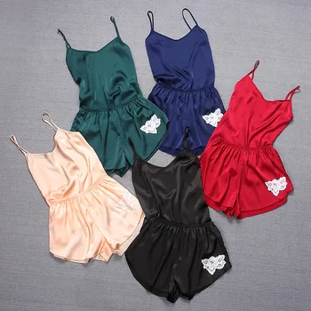 

HaloSweet Spring Summer 2020 Silk Suspender Pajamas Set Sling Sleepwear Women Female Night Suit Home Clothes Sexy Lingerie