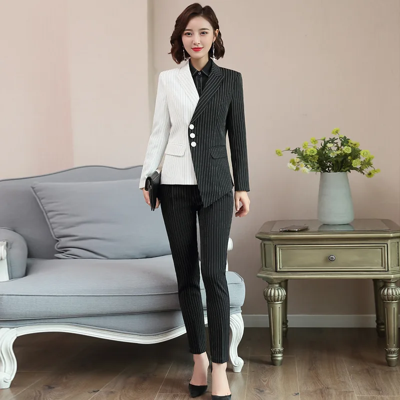 black and white pant suit