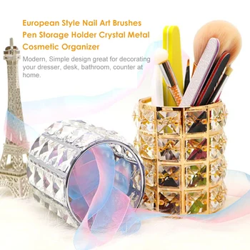 

Makeup Brush Holder Crystal Metal Cosmetic Organizer Eyebrow Pencil Lipstick Nail Art Brushes Pen Storage Holder European Style