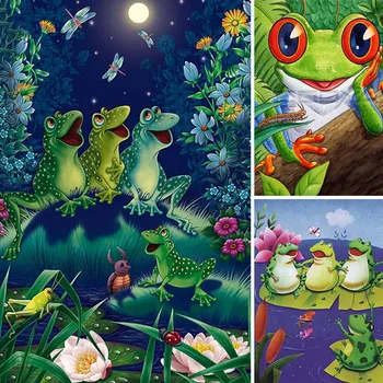 

5d DIY Diamond Painting Frog Animal Full Drill Square Diamond Embroidery Pond Lotus Mosaic Rhinestone Image Home Decor Gift Y4