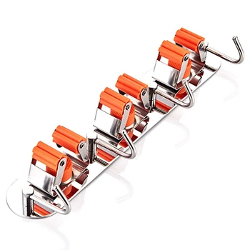 

Stainless Steel Mop Broom Holder Self Adhesive Space Saver Kitchen Bathroom Rag/Broom/Mop Rack Storage Holder-3 Hooks