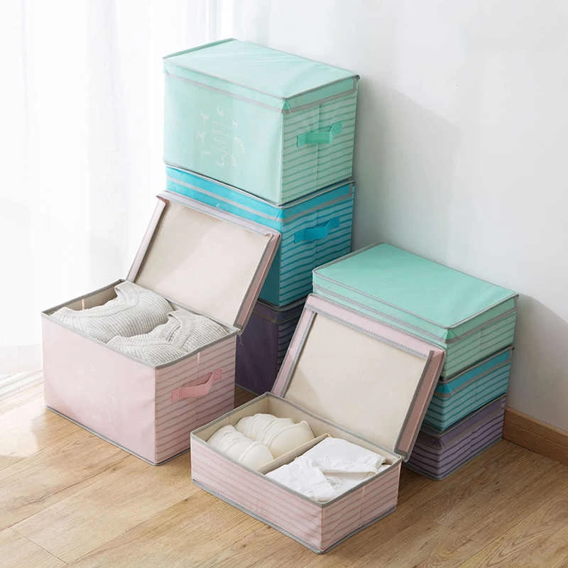 

Non-woven Fabrics Folding Storage Box With Cover Handle Container Bins Toys Clothing Snacks Sundries Organizer Badroom Household