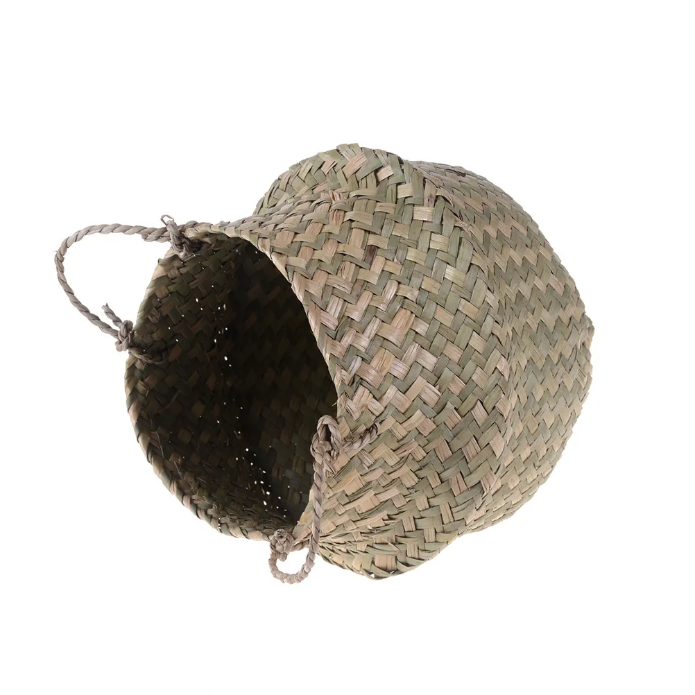 Rattan Straw Basket Wicker Seagrasss Folding Laundry Flower Pot Flower Vase Home Garden Hanging Basket Wedding 12x16x15cm