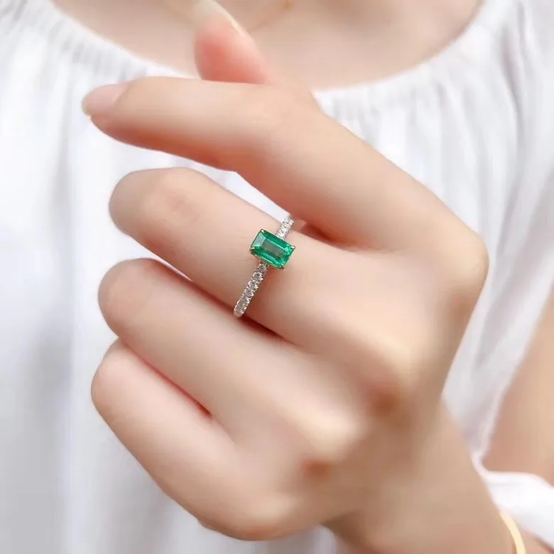 Ювелирные изделия AEAW, 18 карат, белое золото, 0.59ct, кольцо с натуральным изумрудом, юбилейное кольцо, изумрудная огранка, зеленый драгоценный камень, кольцо для женщин, ювелирные изделия