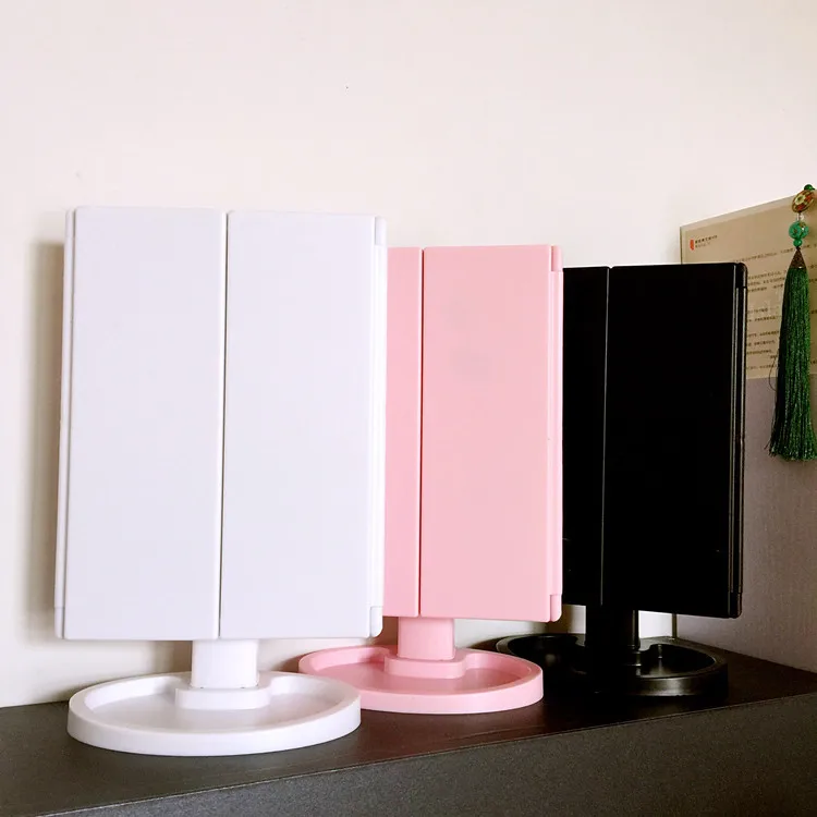 

Desktop Three Folding LED Shining Makeup Mirror Three Fold Light Included Mirror with 2X3X Amplifier Mirror Manufacturers
