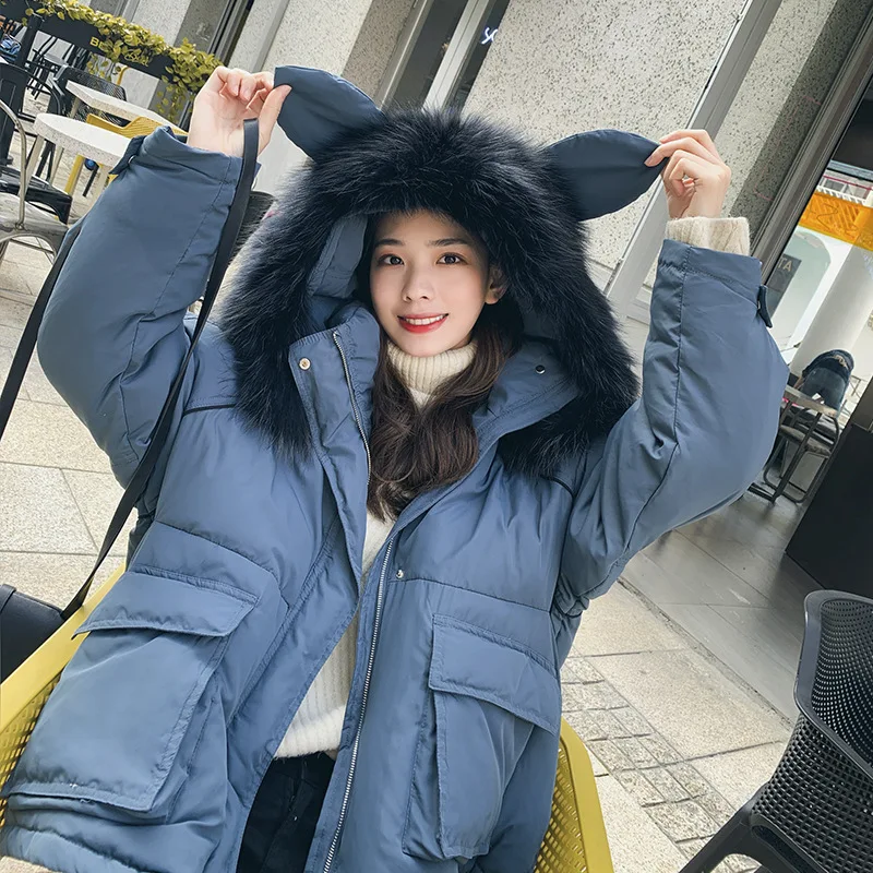 

2018 Winter New Style Korean-style Rabbit Ear Cotton Coat Women's Short CHIC Short-height down Coat Thick Cotton yi inflooring