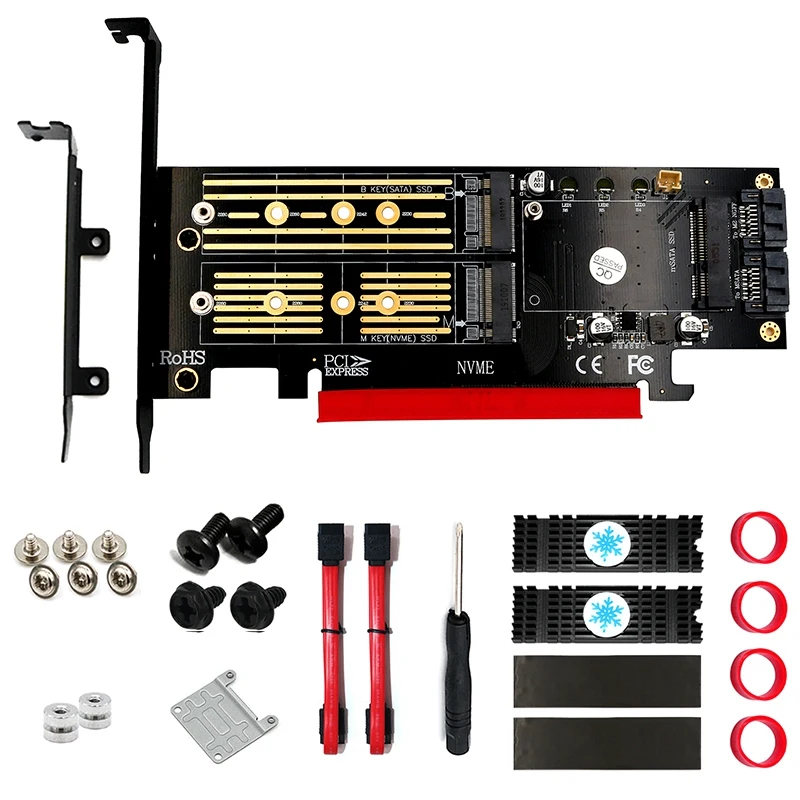 Обновленная версия 3 в 1 Msata и M.2 NGFF NVME SATA SSD для PCI-E 4X SATA3 адаптер с охлаждающим