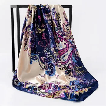

Luxury Silk Head Scarf Women Print Foulard Satin Square Head Hijab Scarfs For Ladies Brand Shawls 90*90 Silk Scarf Muslim Hijab
