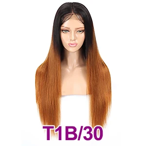 Soft Feel Hair 4x4 Омбре бразильские прямые кружева закрытие парик блонд Remy бордовый Кружева Закрытие человеческих волос парики для черных женщин - Цвет: T1B/30