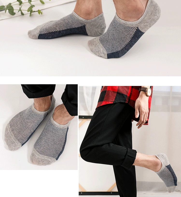 5 pairs of summer men's socks silicone non-slip breathable sports socks Korean style trend mixed color invisible boat socks