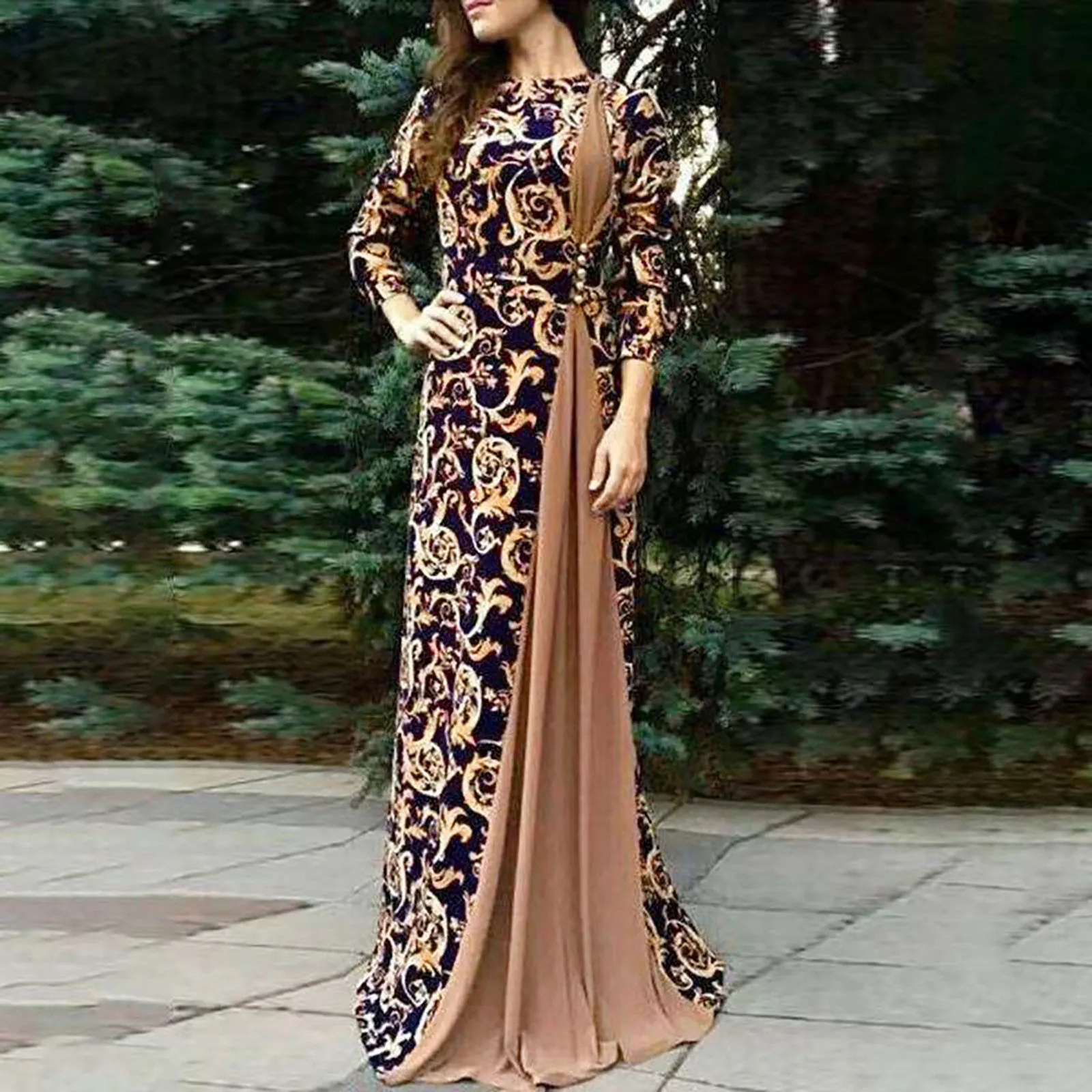 Maxi dress Women Dubai Arabian Floral Print Long Dress Muslim Dress Islamic vestidos Long dress plus size ladies dresses 2021 1