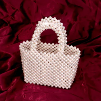 

SEKUSA Fashion wedding beading clutch purse imitation pearl evening bags with handle handbags