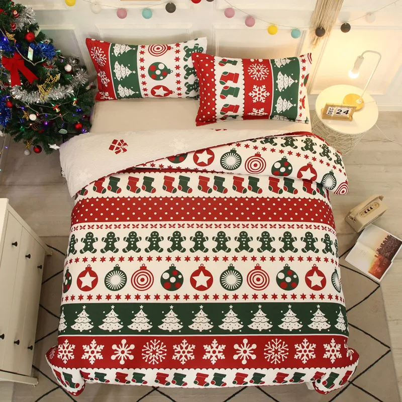 

Hot Christmas Bedding Set Snowflakes Christmas Tree Elk Home Bedding Sets Duvet Cover Warm Bed Sheet Set Hotel Decoration